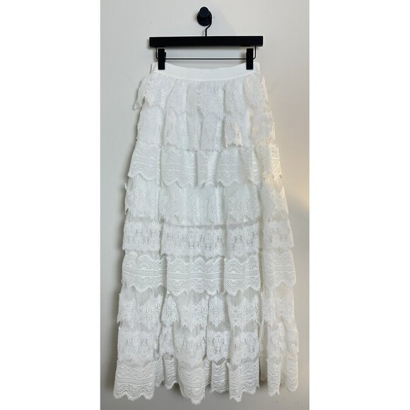 ALLSAINTS Lizi Tiered Lace Maxi Skirt in Chalk White Size US 6 - Picture 3 of 9